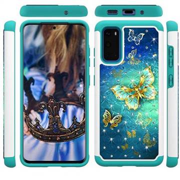 Gold Butterfly Studded Rhinestone Bling Diamond Shock Absorbing Hybrid Defender Rugged Phone Case Cover for Samsung Galaxy S20 / S11e