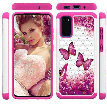 Rose Butterfly Studded Rhinestone Bling Diamond Shock Absorbing Hybrid Defender Rugged Phone Case Cover for Samsung Galaxy S20 / S11e
