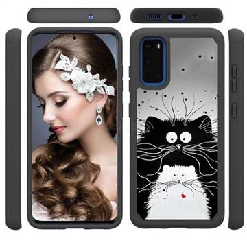 Black and White Cat Shock Absorbing Hybrid Defender Rugged Phone Case Cover for Samsung Galaxy S20 / S11e