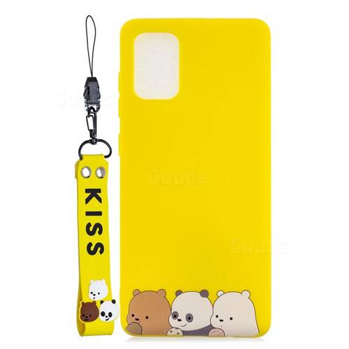 Yellow Bear Family Soft Kiss Candy Hand Strap Silicone Case for Samsung Galaxy S20 / S11e