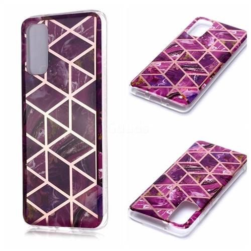 Purple Rhombus Galvanized Rose Gold Marble Phone Back Cover for Samsung Galaxy S20 / S11e
