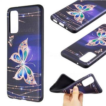 Golden Shining Butterfly 3D Embossed Relief Black Soft Back Cover for Samsung Galaxy S20 / S11e