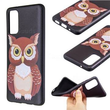 Big Owl 3D Embossed Relief Black Soft Back Cover for Samsung Galaxy S20 / S11e