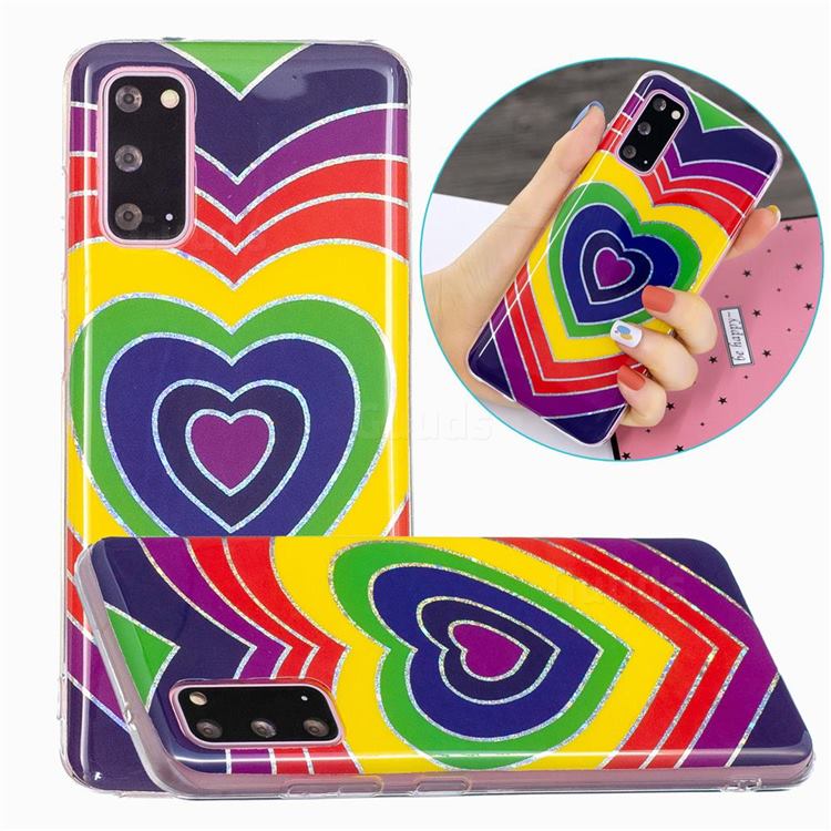 Rainbow Heart Painted Galvanized Electroplating Soft Phone Case Cover for Samsung Galaxy S20