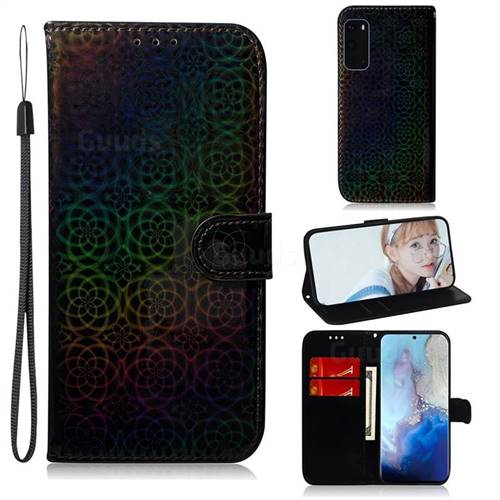 Laser Circle Shining Leather Wallet Phone Case for Samsung Galaxy S20 / S11e - Black