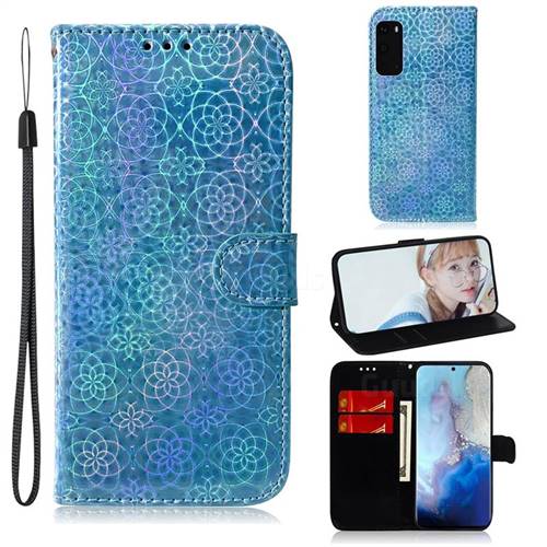 Laser Circle Shining Leather Wallet Phone Case for Samsung Galaxy S20 / S11e - Blue