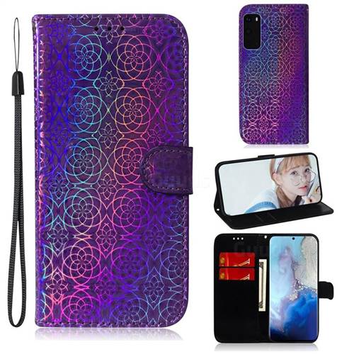 Laser Circle Shining Leather Wallet Phone Case for Samsung Galaxy S20 / S11e - Purple