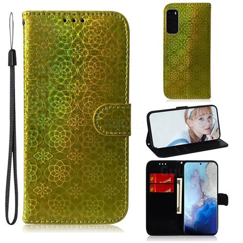 Laser Circle Shining Leather Wallet Phone Case for Samsung Galaxy S20 / S11e - Golden