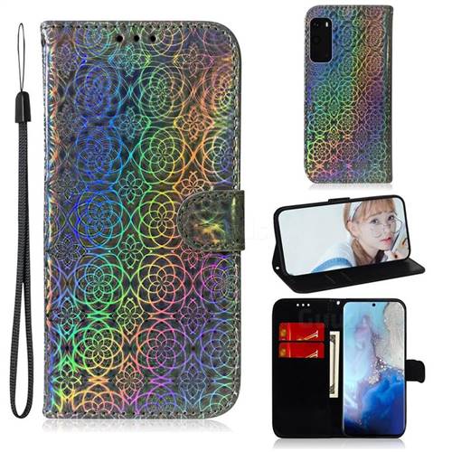 Laser Circle Shining Leather Wallet Phone Case for Samsung Galaxy S20 / S11e - Silver