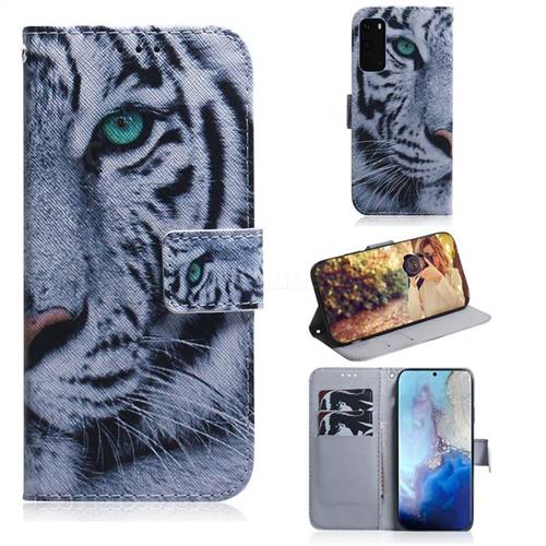 White Tiger PU Leather Wallet Case for Samsung Galaxy S20 / S11e