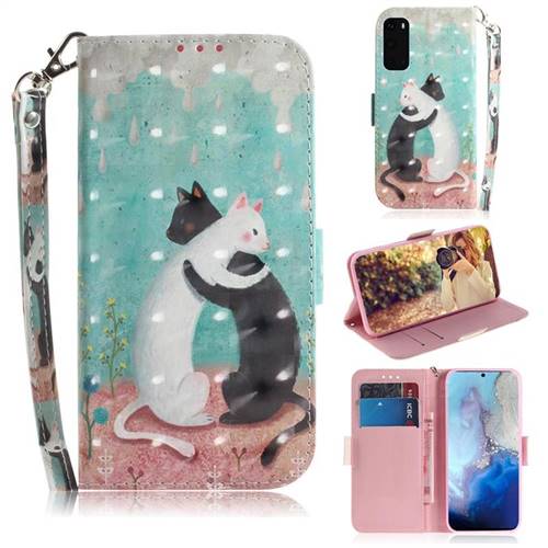 Black and White Cat 3D Painted Leather Wallet Phone Case for Samsung Galaxy S20 / S11e