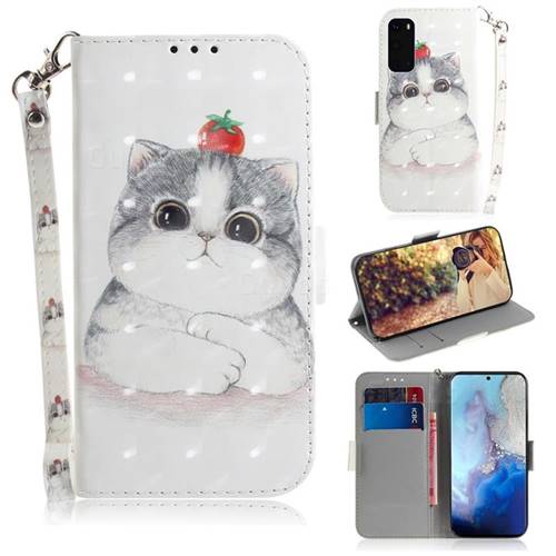 Cute Tomato Cat 3D Painted Leather Wallet Phone Case for Samsung Galaxy S20 / S11e