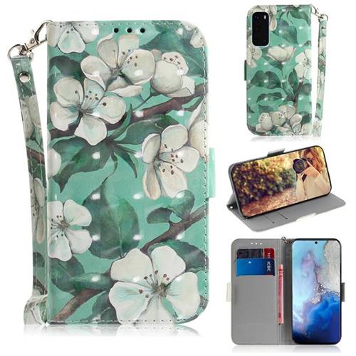 Watercolor Flower 3D Painted Leather Wallet Phone Case for Samsung Galaxy S20 / S11e
