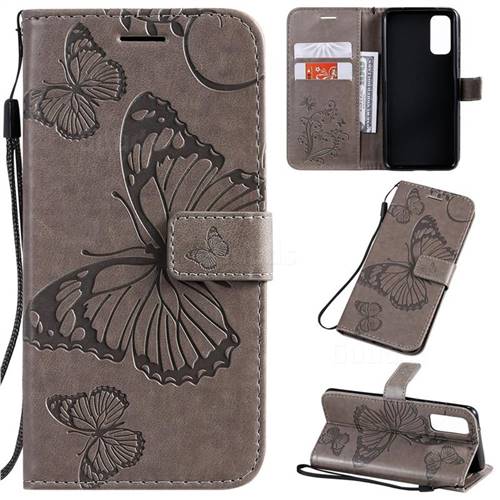 Embossing 3D Butterfly Leather Wallet Case for Samsung Galaxy S20 / S11e - Gray