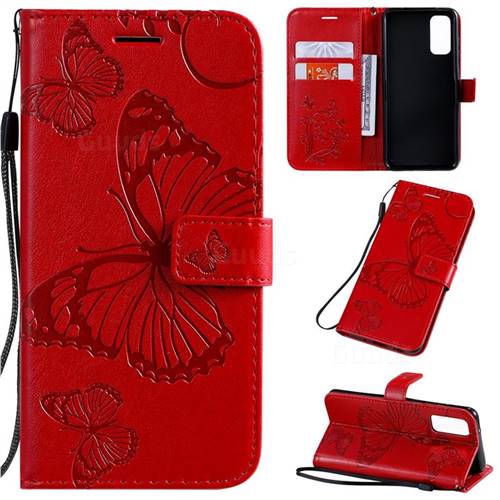 Embossing 3D Butterfly Leather Wallet Case for Samsung Galaxy S20 / S11e - Red