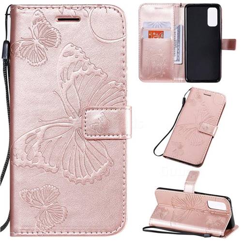 Embossing 3D Butterfly Leather Wallet Case for Samsung Galaxy S20 / S11e - Rose Gold