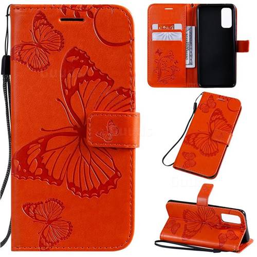 Embossing 3D Butterfly Leather Wallet Case for Samsung Galaxy S20 / S11e - Orange