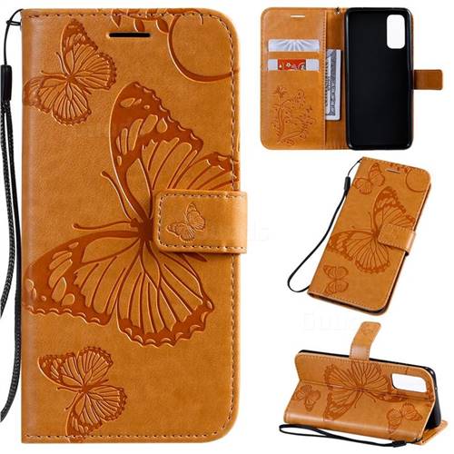 Embossing 3D Butterfly Leather Wallet Case for Samsung Galaxy S20 / S11e - Yellow
