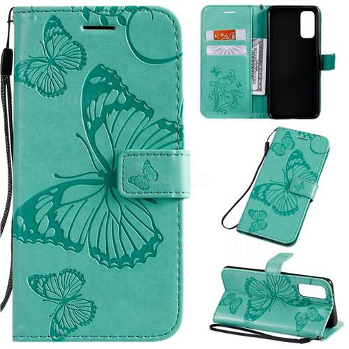 Embossing 3D Butterfly Leather Wallet Case for Samsung Galaxy S20 / S11e - Green