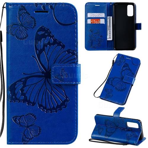 Embossing 3D Butterfly Leather Wallet Case for Samsung Galaxy S20 / S11e - Blue
