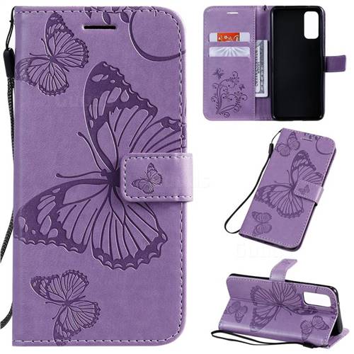 Embossing 3D Butterfly Leather Wallet Case for Samsung Galaxy S20 / S11e - Purple