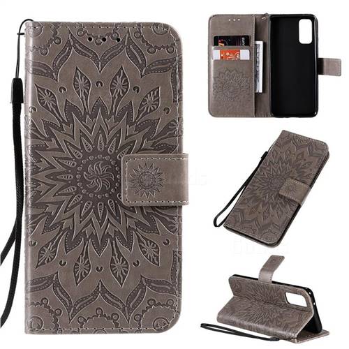 Embossing Sunflower Leather Wallet Case for Samsung Galaxy S20 / S11e - Gray