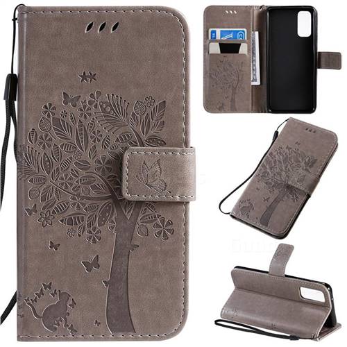 Embossing Butterfly Tree Leather Wallet Case for Samsung Galaxy S20 / S11e - Grey