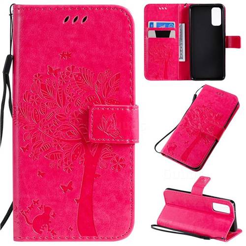 Embossing Butterfly Tree Leather Wallet Case for Samsung Galaxy S20 / S11e - Rose