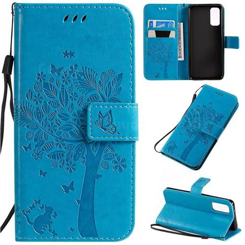 Embossing Butterfly Tree Leather Wallet Case for Samsung Galaxy S20 / S11e - Blue