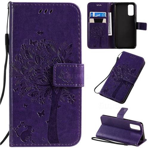 Embossing Butterfly Tree Leather Wallet Case for Samsung Galaxy S20 / S11e - Purple