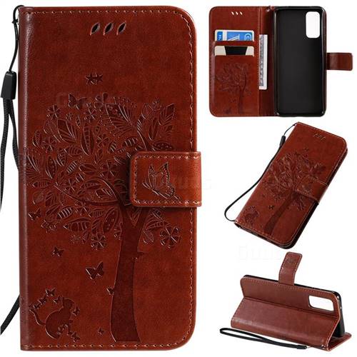 Embossing Butterfly Tree Leather Wallet Case for Samsung Galaxy S20 / S11e - Coffee