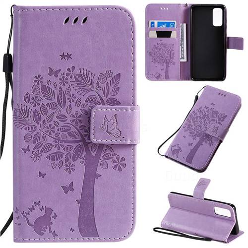 Embossing Butterfly Tree Leather Wallet Case for Samsung Galaxy S20 / S11e - Violet