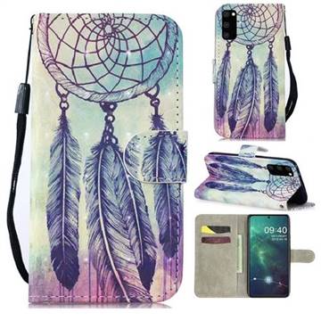 Feather Wind Chimes 3D Painted Leather Wallet Phone Case for Samsung Galaxy S20 / S11e