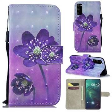 Purple Flower 3D Painted Leather Wallet Phone Case for Samsung Galaxy S20 / S11e