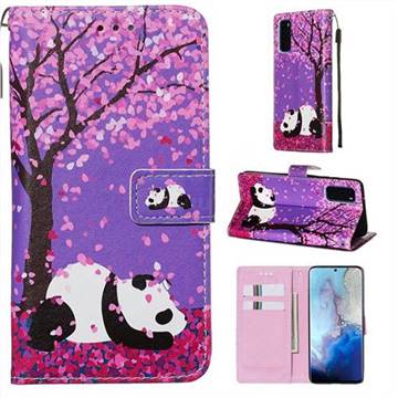 Cherry Blossom Panda Matte Leather Wallet Phone Case for Samsung Galaxy S20 / S11e
