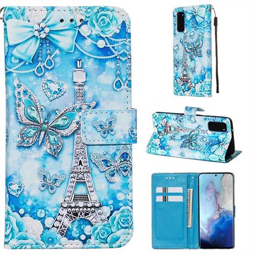 Tower Butterfly Matte Leather Wallet Phone Case for Samsung Galaxy S20 / S11e