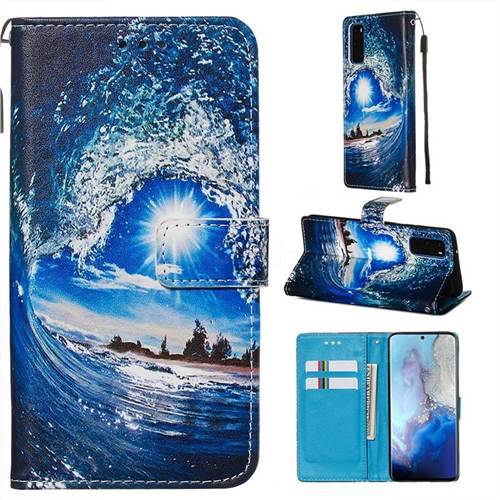 Waves and Sun Matte Leather Wallet Phone Case for Samsung Galaxy S20 / S11e
