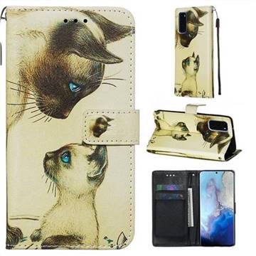Cat Confrontation Matte Leather Wallet Phone Case for Samsung Galaxy S20 / S11e