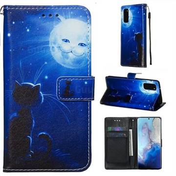 Cat and Moon Matte Leather Wallet Phone Case for Samsung Galaxy S20 / S11e