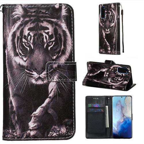 Black and White Tiger Matte Leather Wallet Phone Case for Samsung Galaxy S20 / S11e