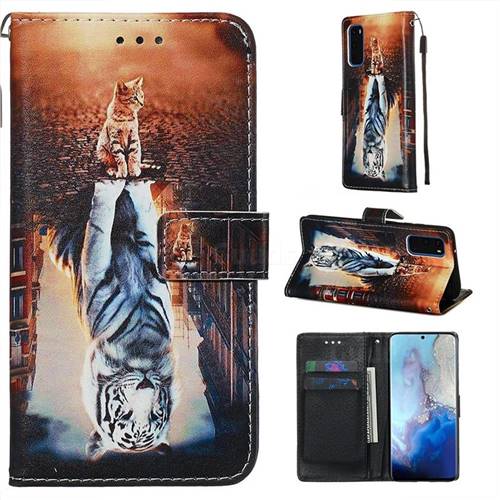 Cat and Tiger Matte Leather Wallet Phone Case for Samsung Galaxy S20 / S11e