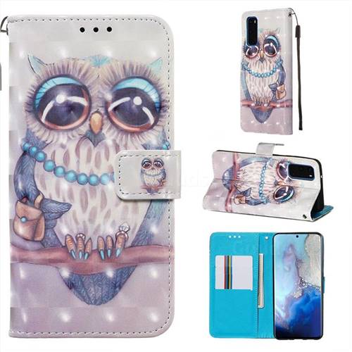Sweet Gray Owl 3D Painted Leather Wallet Case for Samsung Galaxy S20 / S11e