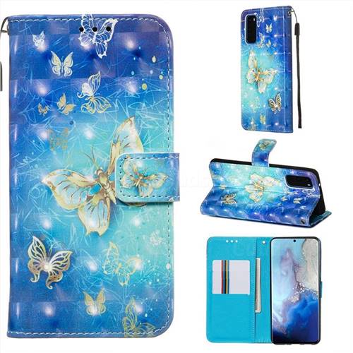 Gold Butterfly 3D Painted Leather Wallet Case for Samsung Galaxy S20 / S11e