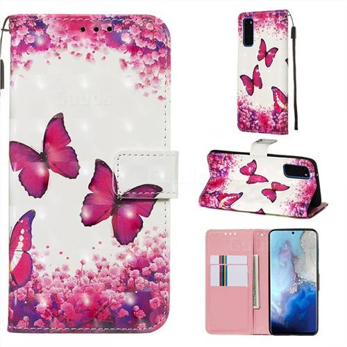 Rose Butterfly 3D Painted Leather Wallet Case for Samsung Galaxy S20 / S11e