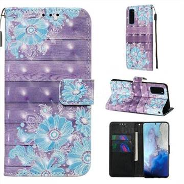 Blue Flower 3D Painted Leather Wallet Case for Samsung Galaxy S20 / S11e