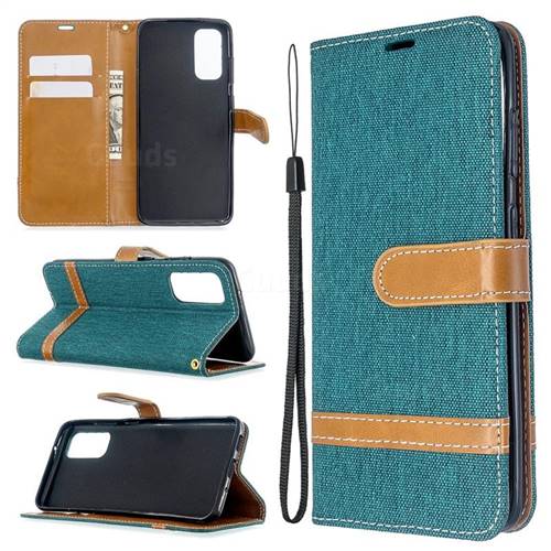 Jeans Cowboy Denim Leather Wallet Case for Samsung Galaxy S20 / S11e - Green