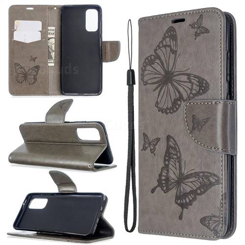Embossing Double Butterfly Leather Wallet Case for Samsung Galaxy S20 / S11e - Gray