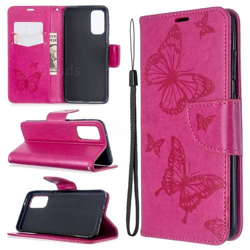 Embossing Double Butterfly Leather Wallet Case for Samsung Galaxy S20 / S11e - Red