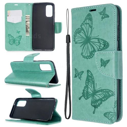 Embossing Double Butterfly Leather Wallet Case for Samsung Galaxy S20 / S11e - Green