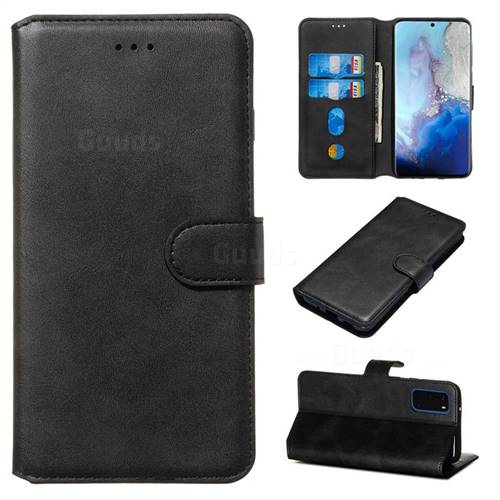 Retro Calf Matte Leather Wallet Phone Case for Samsung Galaxy S20 / S11e - Black
